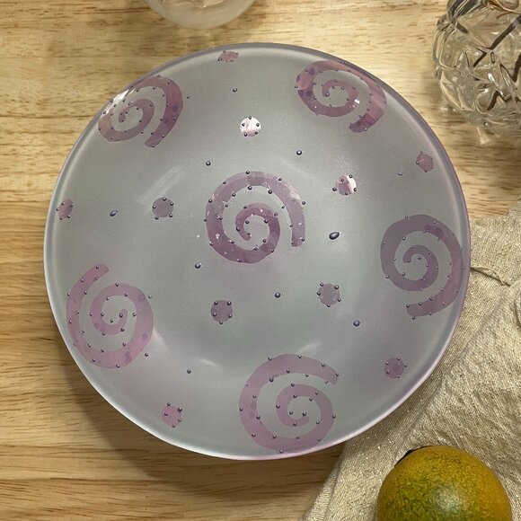 VINTAGE Dessert Plates Hand Painted Glass Pink Swirls Set of 4 Exc. Condition - Picture 4 of 5